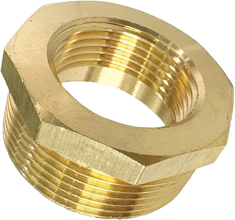 JENSWILL 1-1/2" NPT Male x 1" NPT Female Brass Reducer Hex Bushing Threaded Pipe Fitting Reducing Adapter Pack of 1 - Image 1